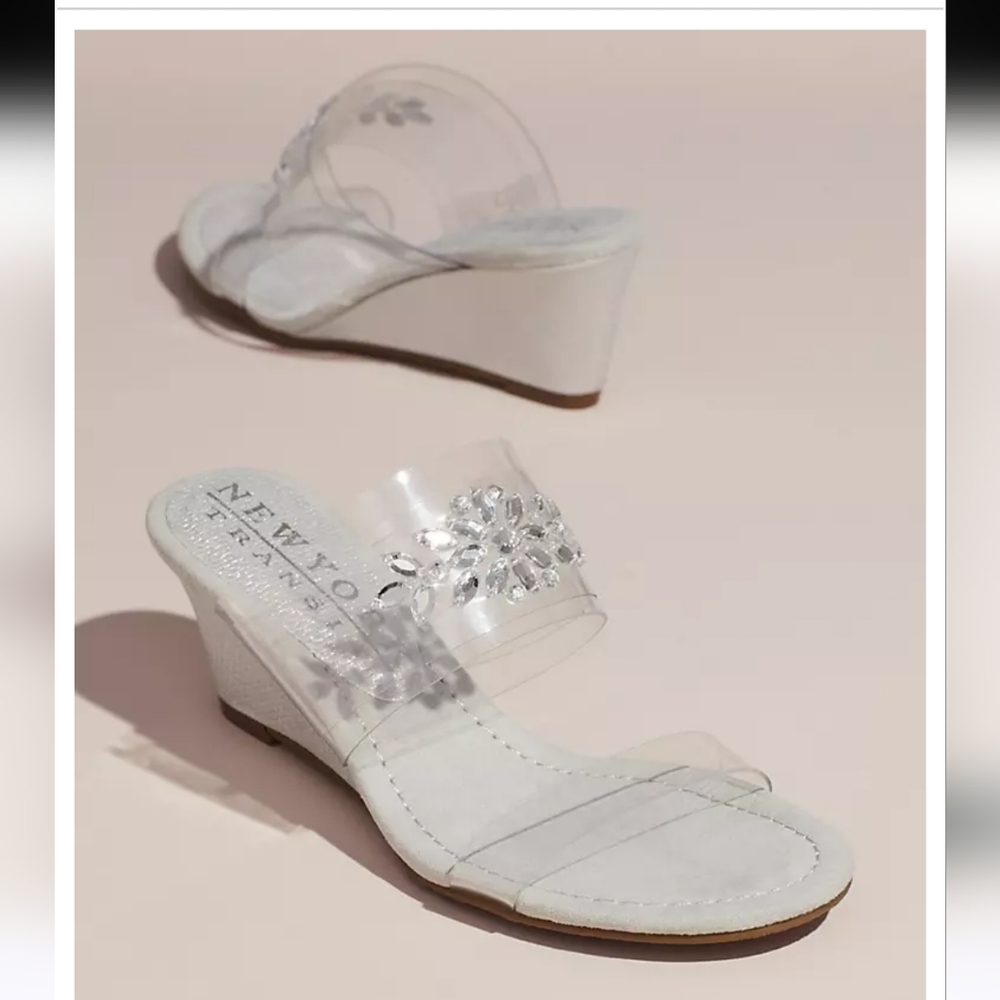 New York Transit Clear Strap Wedges With Crystal Embellishments